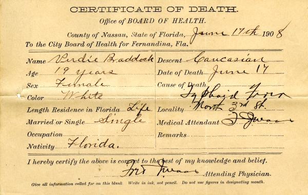 Braddock, Verdie death certificates