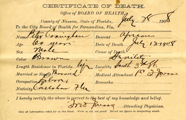 Cunningham, Peter death certificates