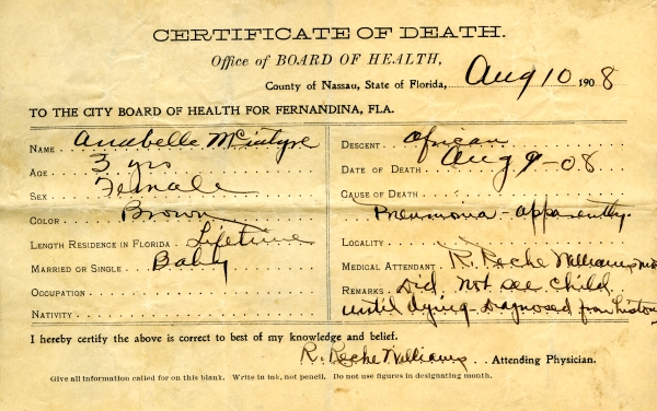 McIntyre, Annabelle death certificates