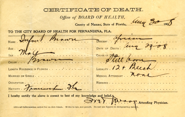 Brown, Infant death certificates