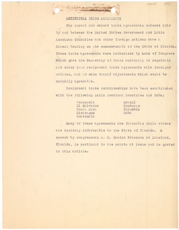 Reciprocal Trade Agreements - Florida Merchant Marine Survey, 1938