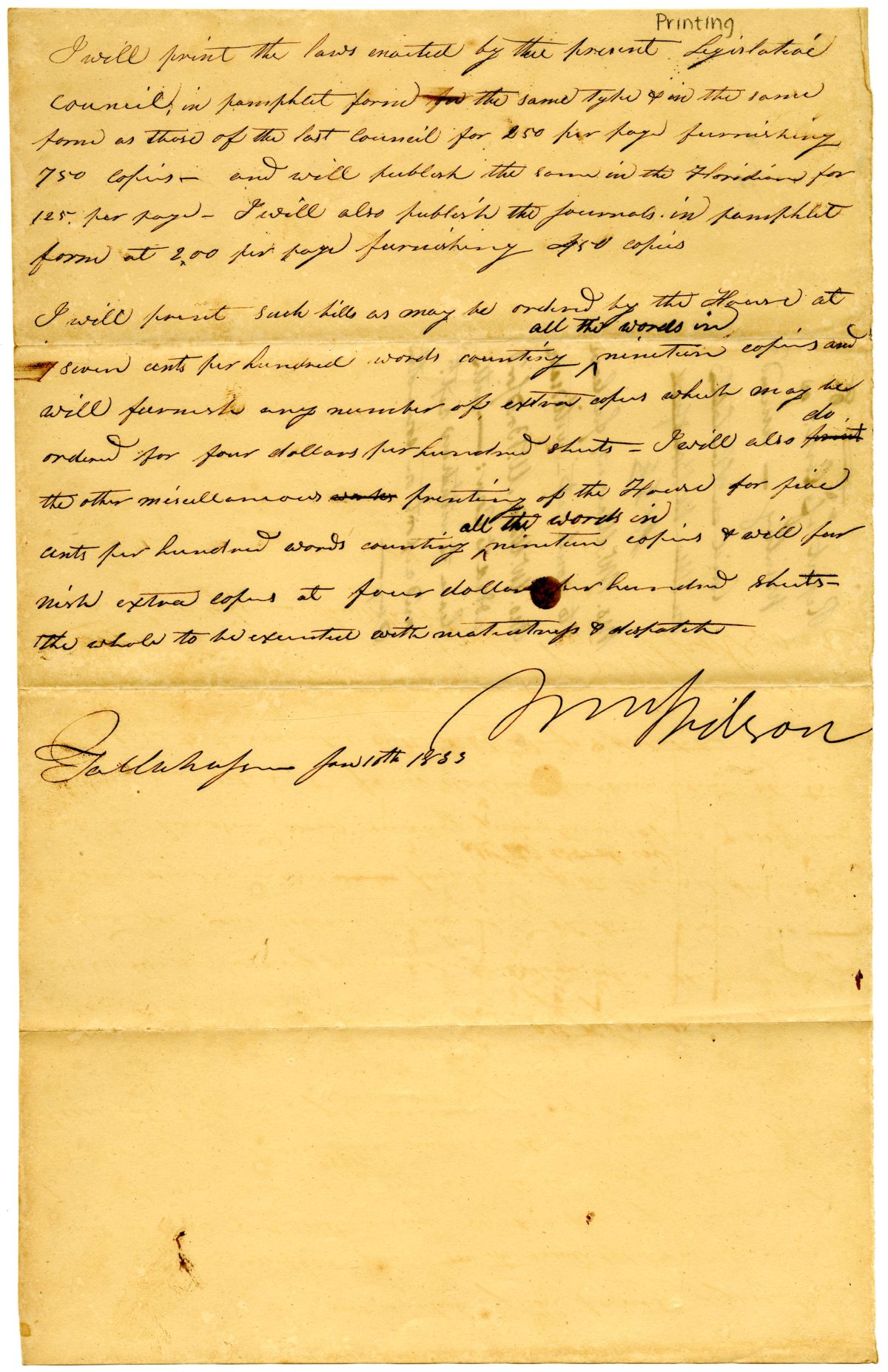 Contract to Print the Laws and Journal of the Territorial Legislative Council, 1833