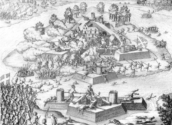 Engraving of the massacre at Fort Caroline, from Theodor de Bry, Grand Voyages (1591) Engraving of the massacre at Fort Caroline, from Theodor de Bry, Grand Voyages (1591)