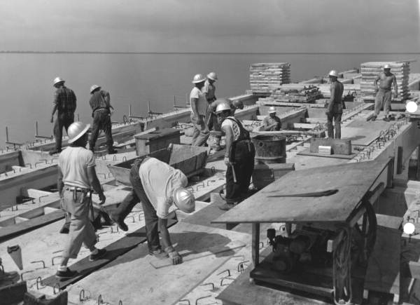 Piling and pile driving rig at Third Bay Bridge - Hillsborough County, Florida