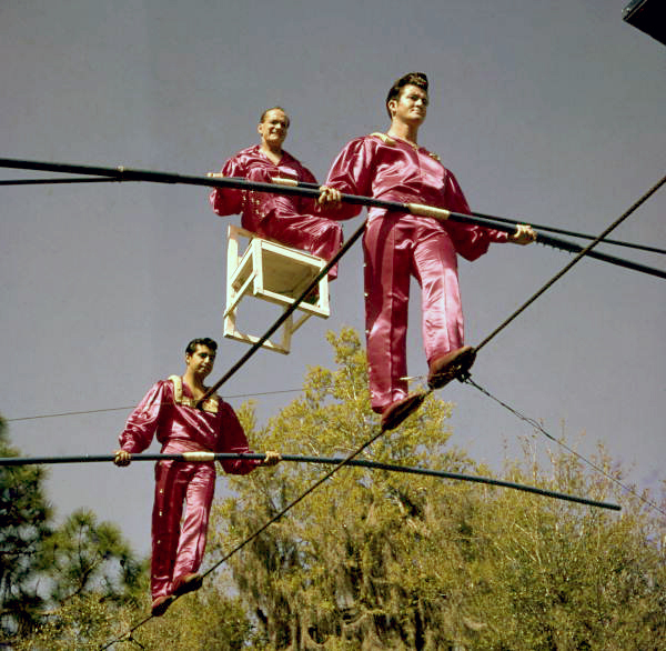 Flying Wallendas daredevil circus act during practice in Sarasota, Florida.
