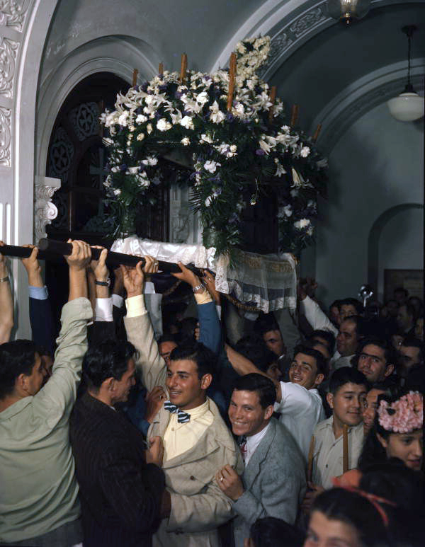 Epitaphios being carried during a Good Friday service at St. Nicholas Greek Orthodox Cathedral in Tarpon Springs, Florida.