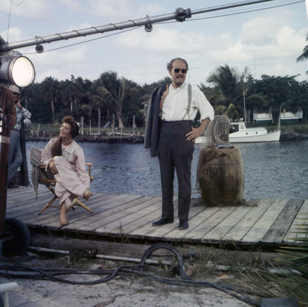 Chana Eden and Emmett Kelly on set during the filming of the movie "Wind Across the Everglades".