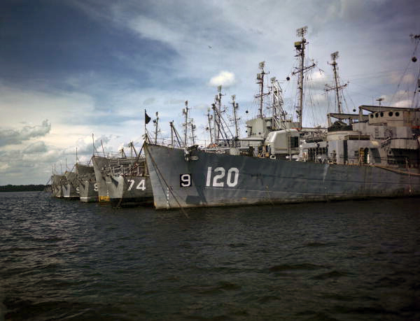 Naval ships "mothballed" at Green Cove Springs, Florida.