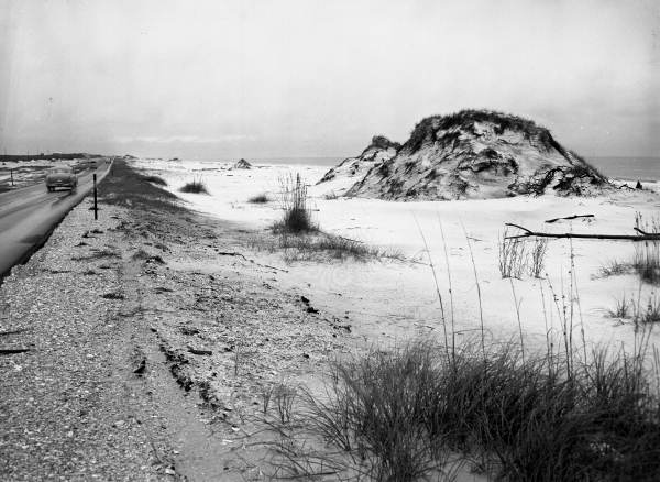 View showing sand dunes on the beach.