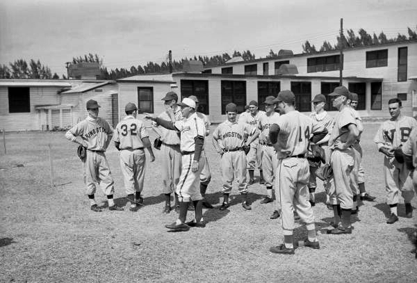 View showing Kingston Colonials minor league players at the Brooklyn Dodgers training camp in Vero Beach, Florida.