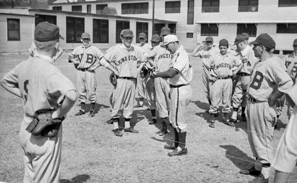 View showing Kingston Colonials minor league players at the Brooklyn Dodgers training camp in Vero Beach, Florida.