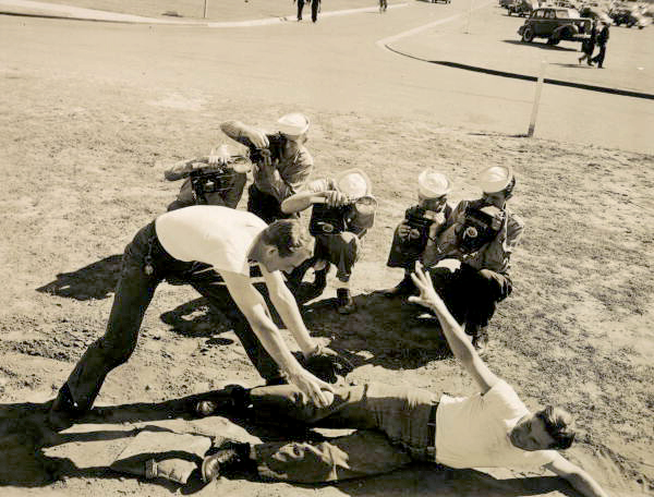 View of students taking a picture during Naval Photography School class at NAS Pensacola.
