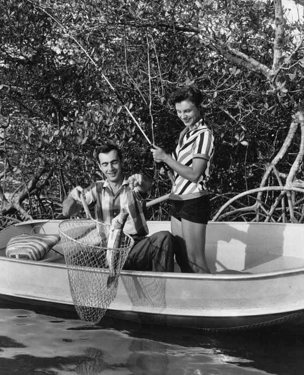 Phil and Karen Bender posing for a publicity shot at the Midnight Pass channel in Sarasota, Florida.