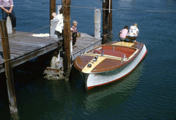 View showing a boat at a city dock in Sarasota, Florida.