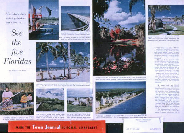 Copy of Town Journal showing Joe Steinmetz images for an article "See the five Floridas" by Norman D. Ford.