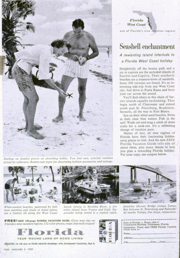 Copy showing Joe Steinmetz images in a 1959 Time magazine vacation guide book advertisement.