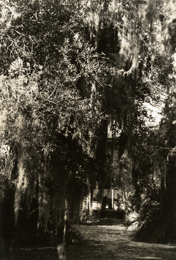 Entrance to the Koreshan Unity's Planetary Court building in Estero, Florida.