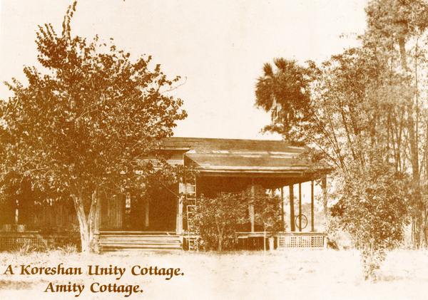 Postcard showing a Koreshan Unity cottage - "Amity cottage".