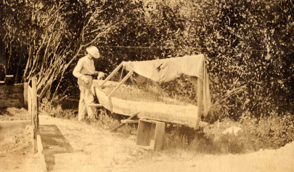 Koreshan gardening in an old boat in Estero, Florida.