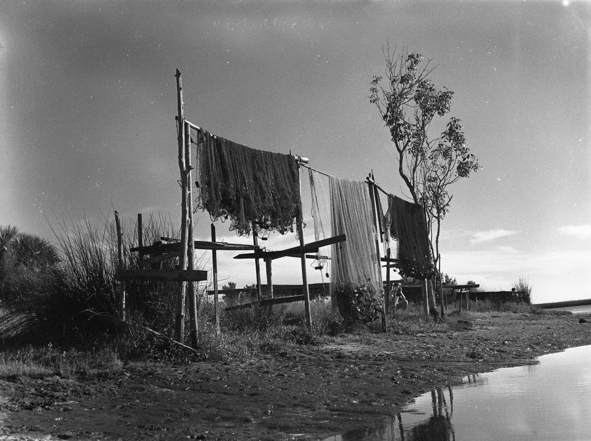 Close-up view of nets at the rustic fishing village of Spring Creek.