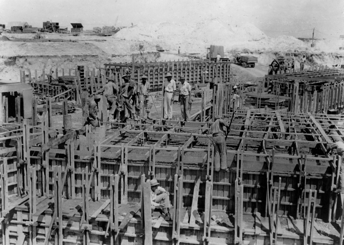 Close-up view showing construction of a hydraulic lock near Lake Okeechobee.
