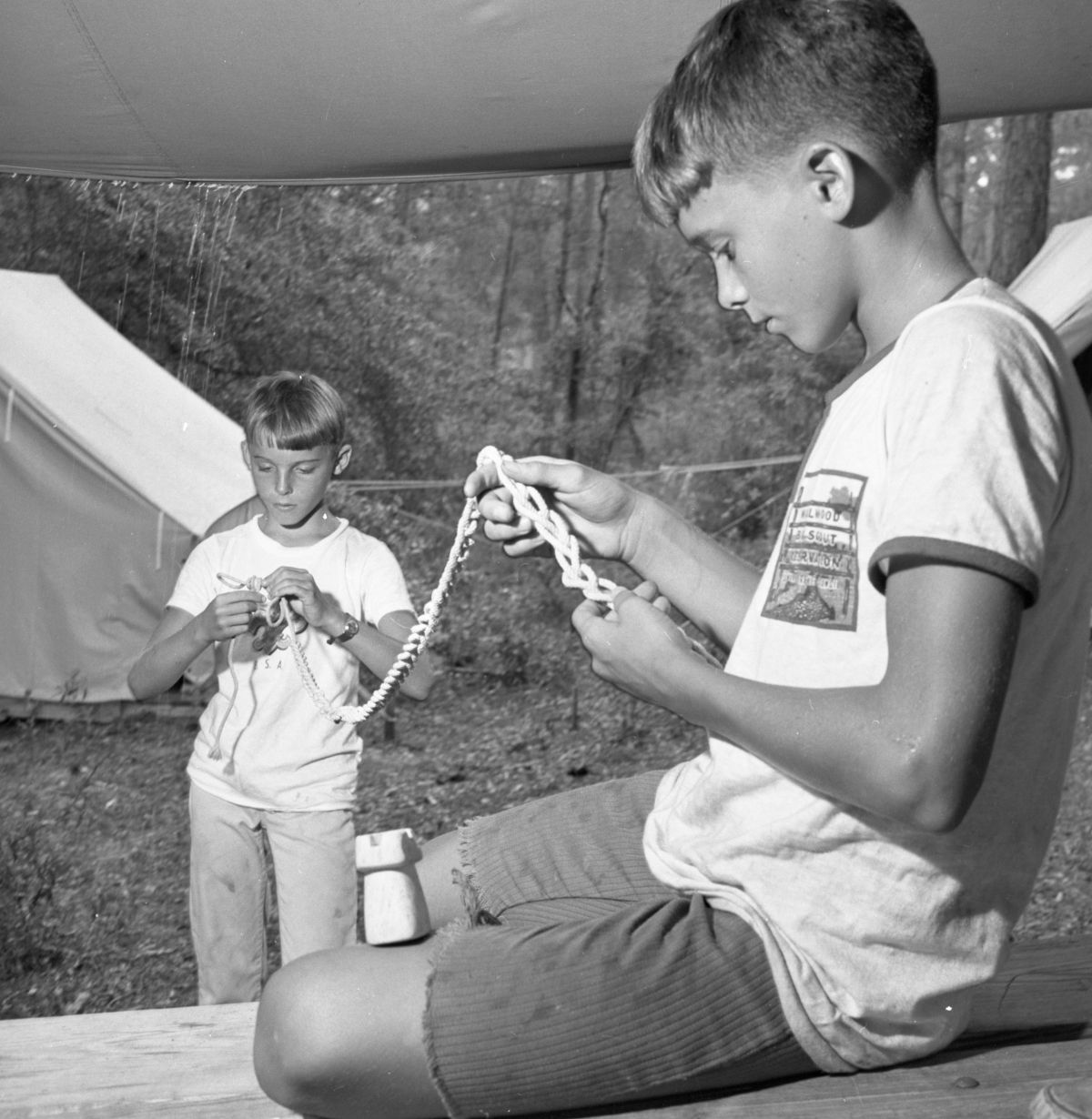 Boy Scouts working on knots at the Wallwood Boy Scout Reservation in Gadsden County.