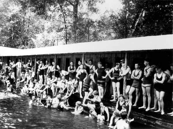 Swimmers at bathing pavilion: