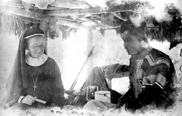 Deaconess Bedell with Cuffney Tiger? under a chickee.