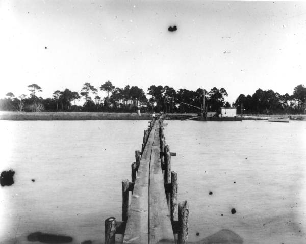 Foot bridge across the water.