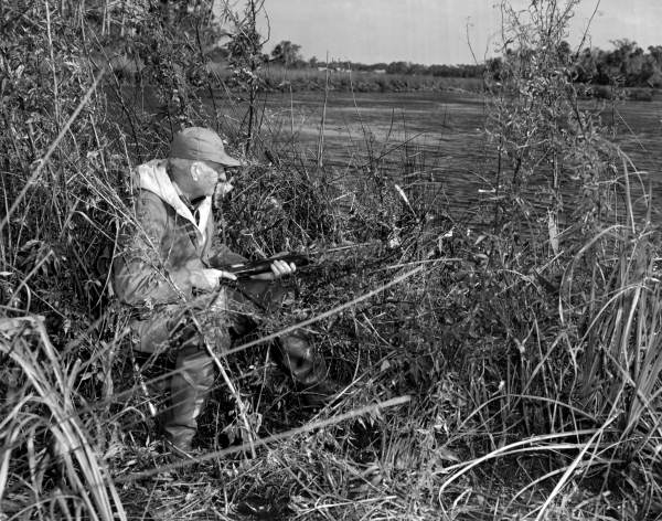 Former professional baseball player Dazzy Vance duck hunting in Crystal River, Florida.
