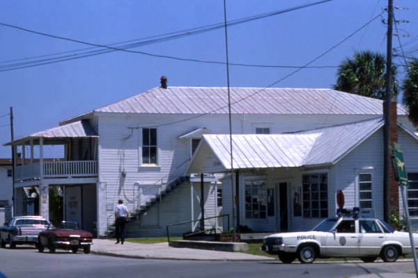 Public buildings on the south side of 2nd St. in downtown Cedar Key, Florida.