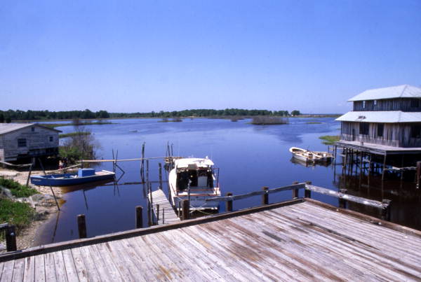 View overlooking waterfront area at Cedar Key, Florida.