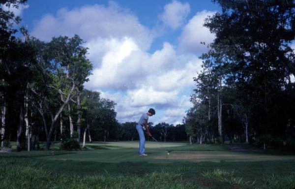 Golfer preparing to tee off at Amelia Island, Florida.