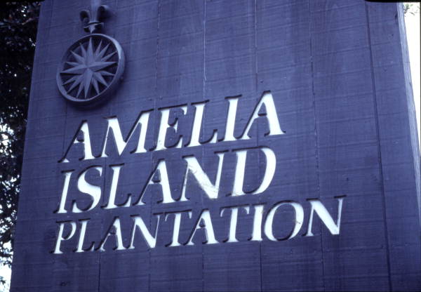Close-up view of sign at the Amelia Island Plantation resort.