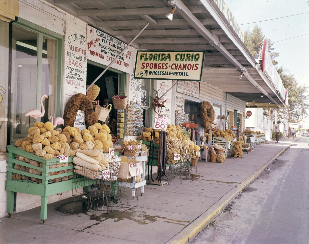 Sponges on display in front of the Florida Curio gift shop in Tarpon Springs.