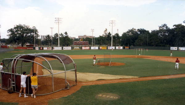 View of batting practice at the FSU ballpark in Tallahassee, Florida.