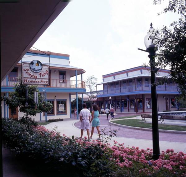 View showing the retail area of the Old Town shopping, dining and entertainment attraction in Kissimmee, Florida.
