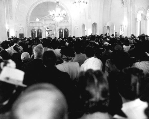 Large crowd gathered for Tarpon Springs' Epiphany celebration inside St. Nicholas Cathedral - Tarpon Springs, Florida