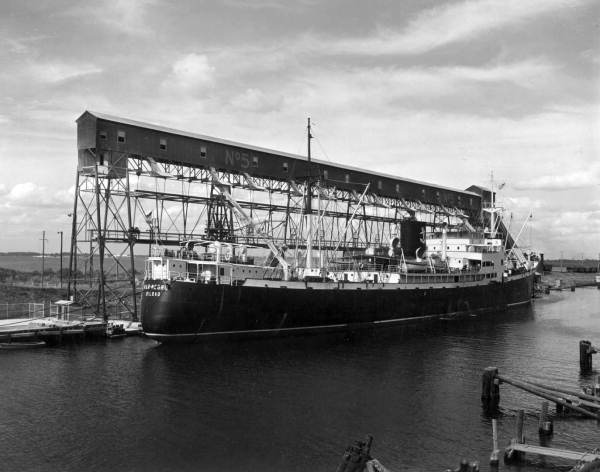 Mar Negro loading 50,000 tons of Florida phosphate from elevator..