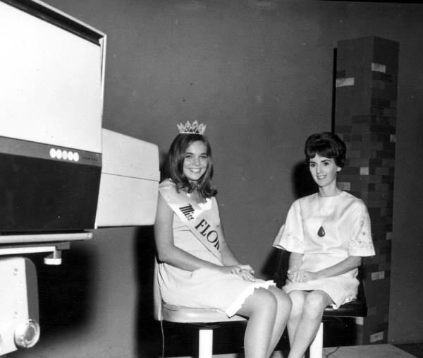 Miss Florida 1968, Linda Fitts, giving a television interview