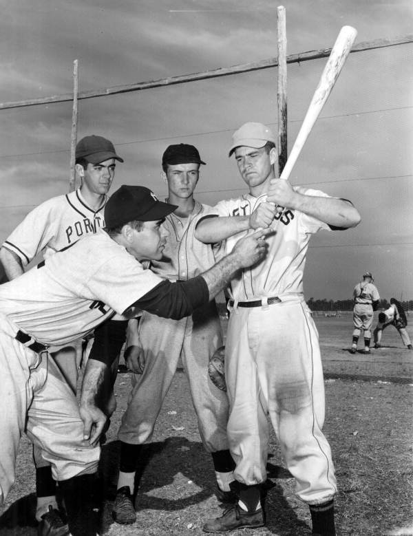 N.Y. Yankee Charles Ernest "Charlie" Keller instructing students on batting - Bartow, Florida
