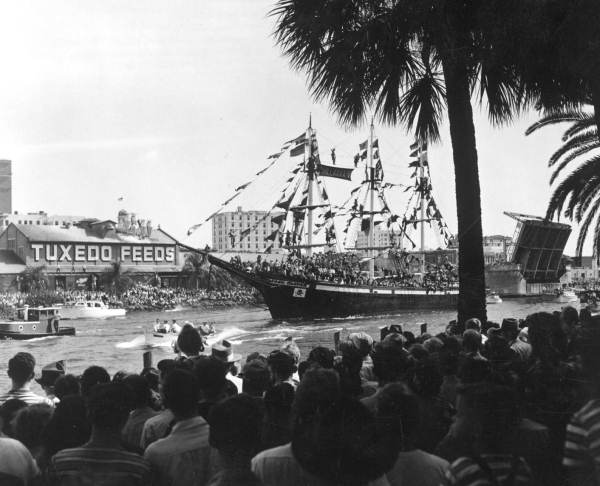 The "Jose Gaspar" pirate ship in the Gasparilla Carnival - Tampa, Florida.