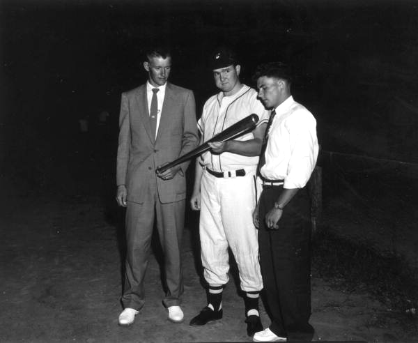 Neal Cobb, Minor league Batting champ with unidentified men at the baseball game - Crestview, Florida