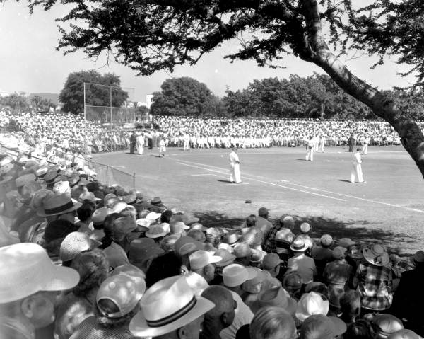 Spectators watch a softball game - Winter Haven, Florida.