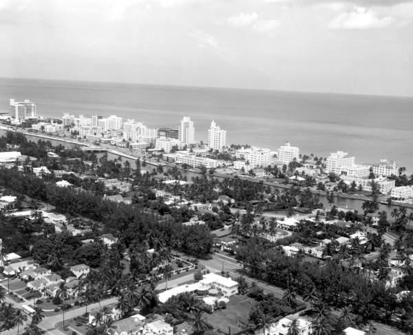 Aerial view with Atlantic Ocean in background - Miami Beach, Florida.