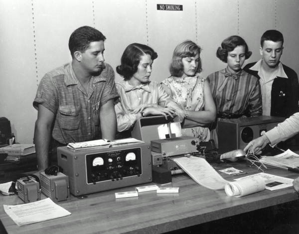 Students watching electronic equipment demonstration in class - Tallahassee, Florida