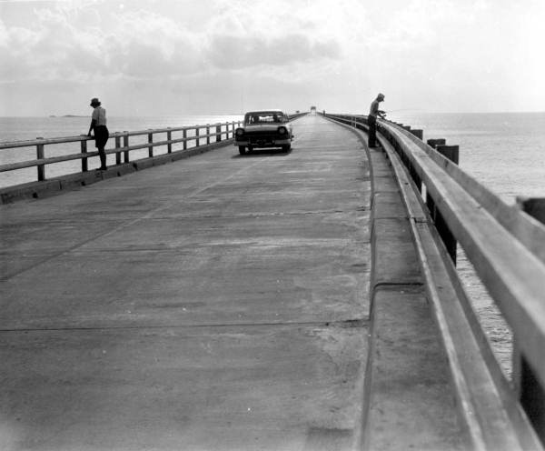 Automobile on the Seven Mile Bridge on the Overseas Highway - Monroe County, Florida