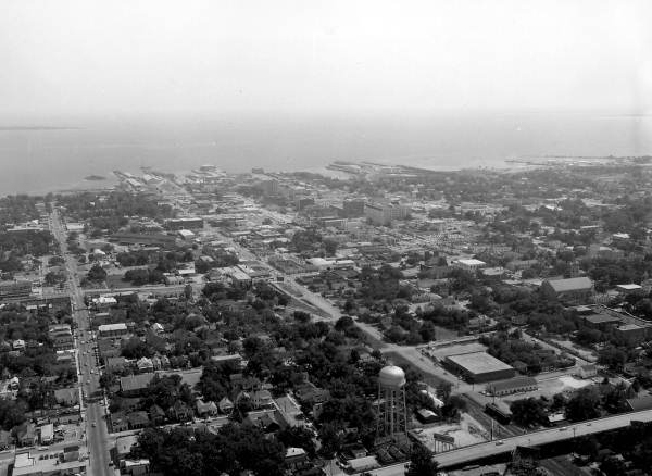 Aerial view with water tower in foreground - Pensacola, Florida.