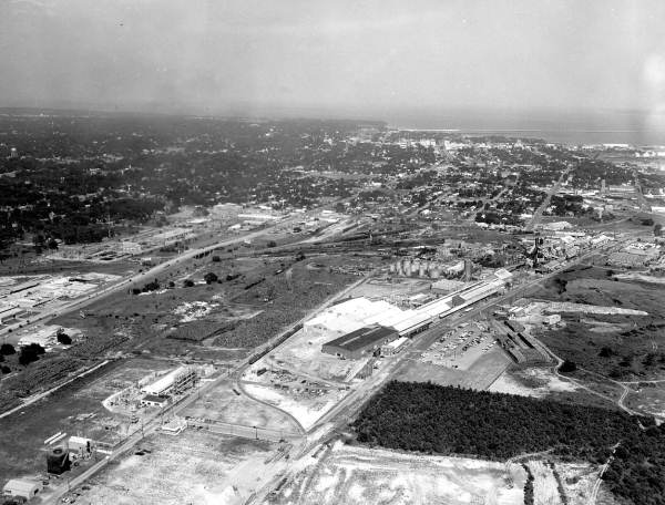 Aerial view of Newport Industries, Armstrong Cork, and Archer-Daniel-Midland Company - Pensacola, Florida.