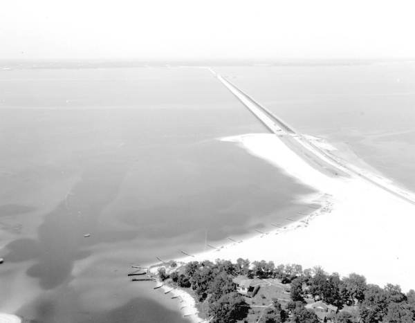 Aerial view of the Pensacola Bay Bridge.